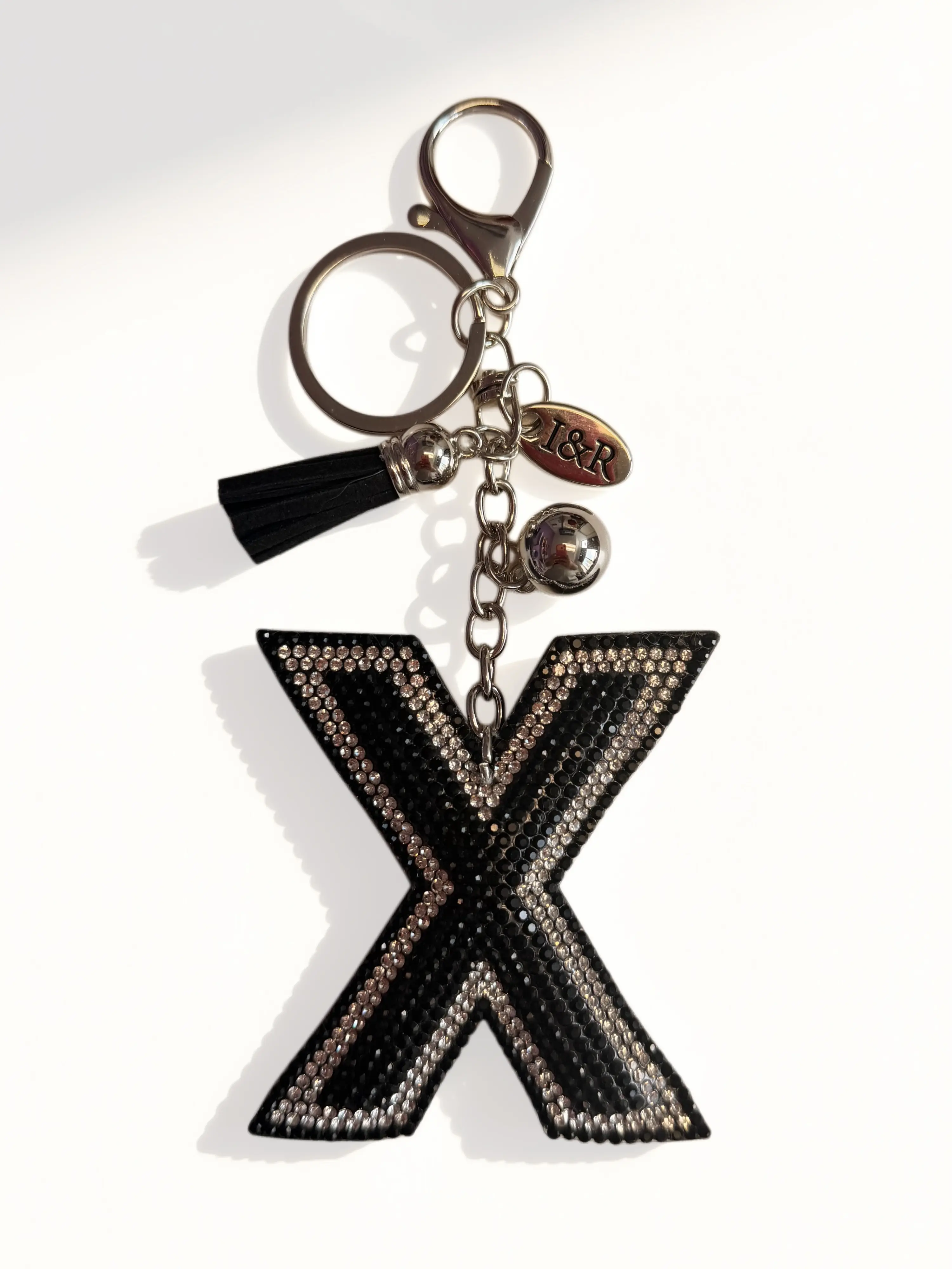 Iris Black Studs Initial Letters Charms Decorative with Keychain Pendant (#CL13) By Iris & Rainbow