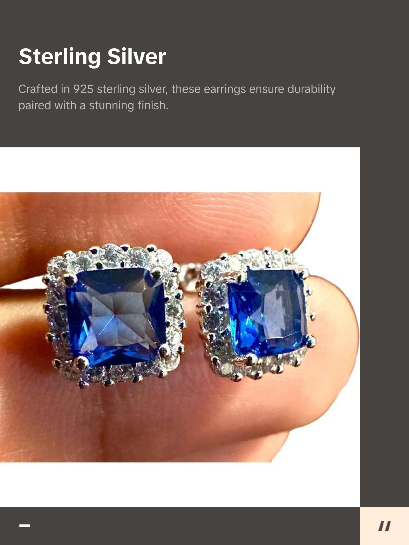 Cushion Cut Tanzanite and White Topaz Halo Studs 925 Sterling Silver Earrings