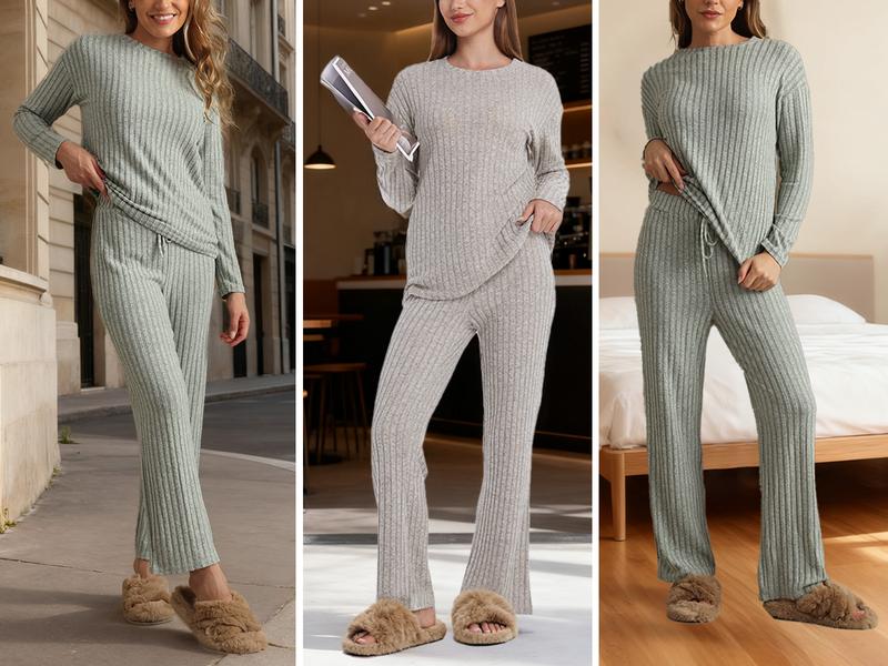 VRcomfy Womens 2 Piece Lounge Set – Cozy Fall Winter Loungewear with Pockets, Soft Matching Sweat Suit Pajamas