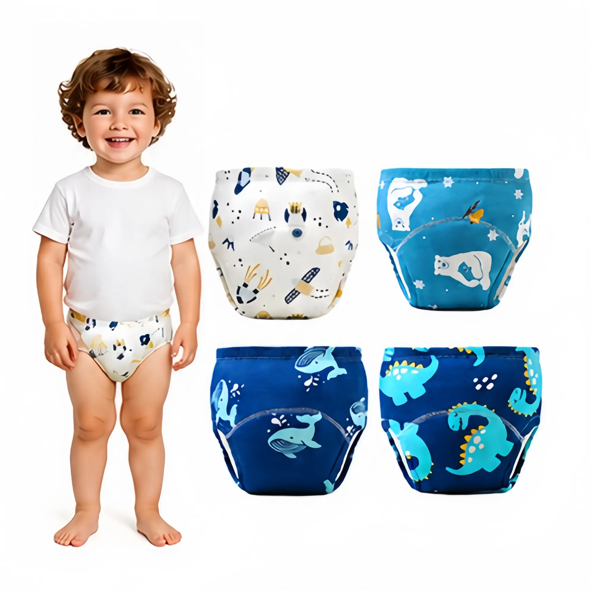 Unisex Baby Training Pants Soft Breathable 100% Cotton Potty Training Underwear for Toddlers Character-Printed Potty Training Pants, 6-Layer Absorbent, Leak-Proof & Reusable,back to school