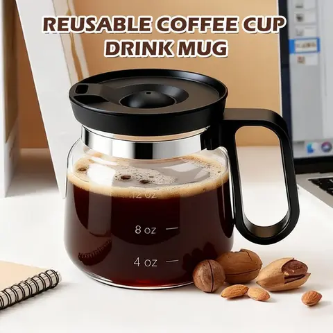 【ToolUpgrade】16 Oz (0 – 500 Ml) Classic Transparent Glass Coffee Mug - Coffee Pot Shape, Silicone Accent, Thermal, Hand Wash Only, for Adults, Birthdays, Coworker Celebrations (1pc), Kitchen Drinkware