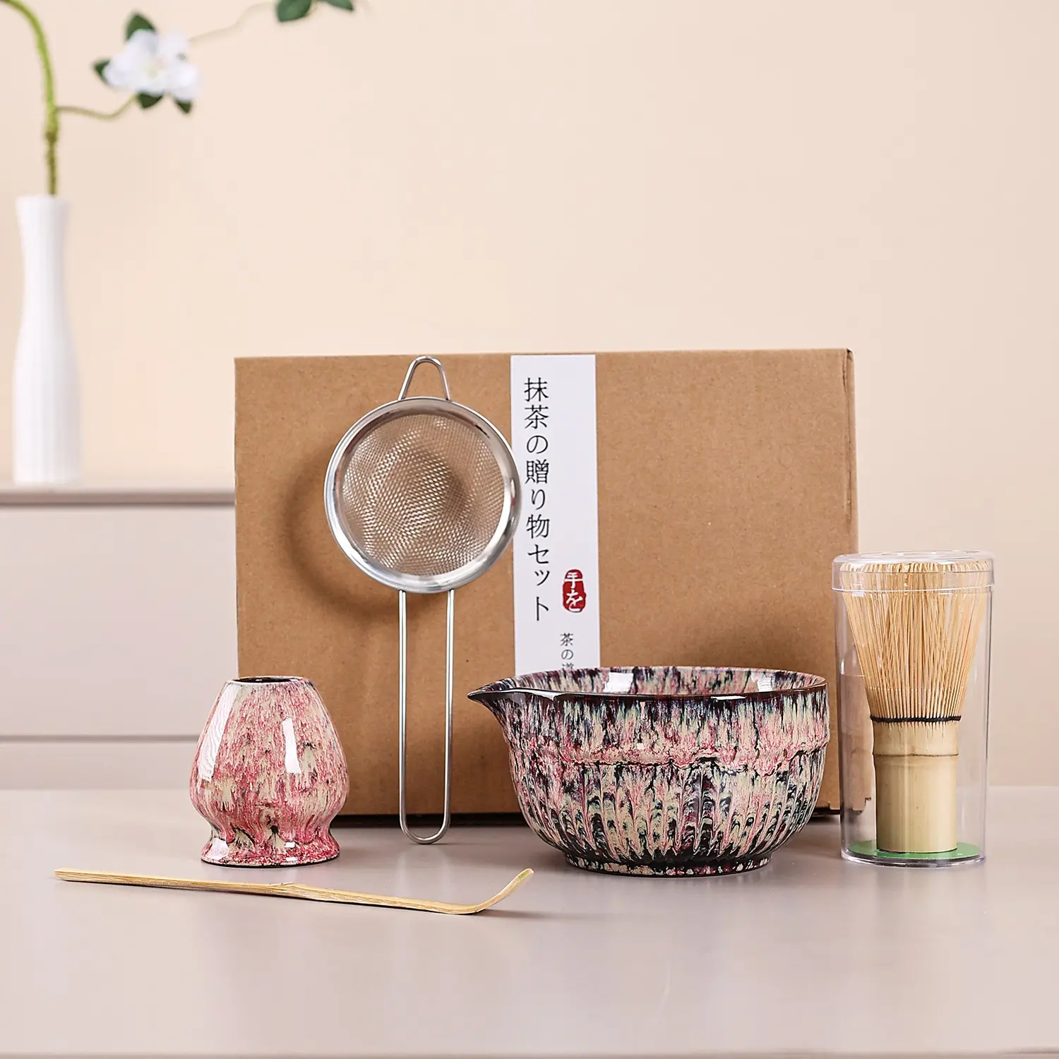 5pc Matcha Tea Ceremony Tools Set, Bamboo Matcha Bowl & Whisk, Outdoor Family Gathering Use, Japanese Style, Matcha Kit Set, Tea Making Tools, Ceremonial Matcha Kit, Made in China