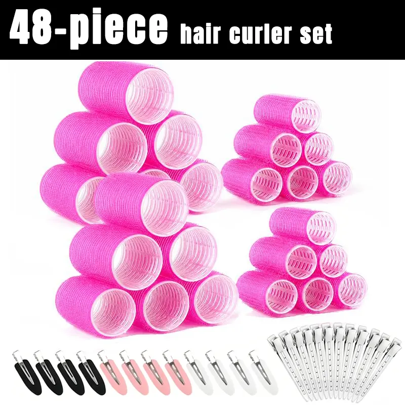 48-piece hair curler set, wave hair rollers, suitable for long and thick hair, includes large and small rollers, comes with stainless steel hair clips, hair styling tools. Curly Style  styling tool for hair enthusiasts