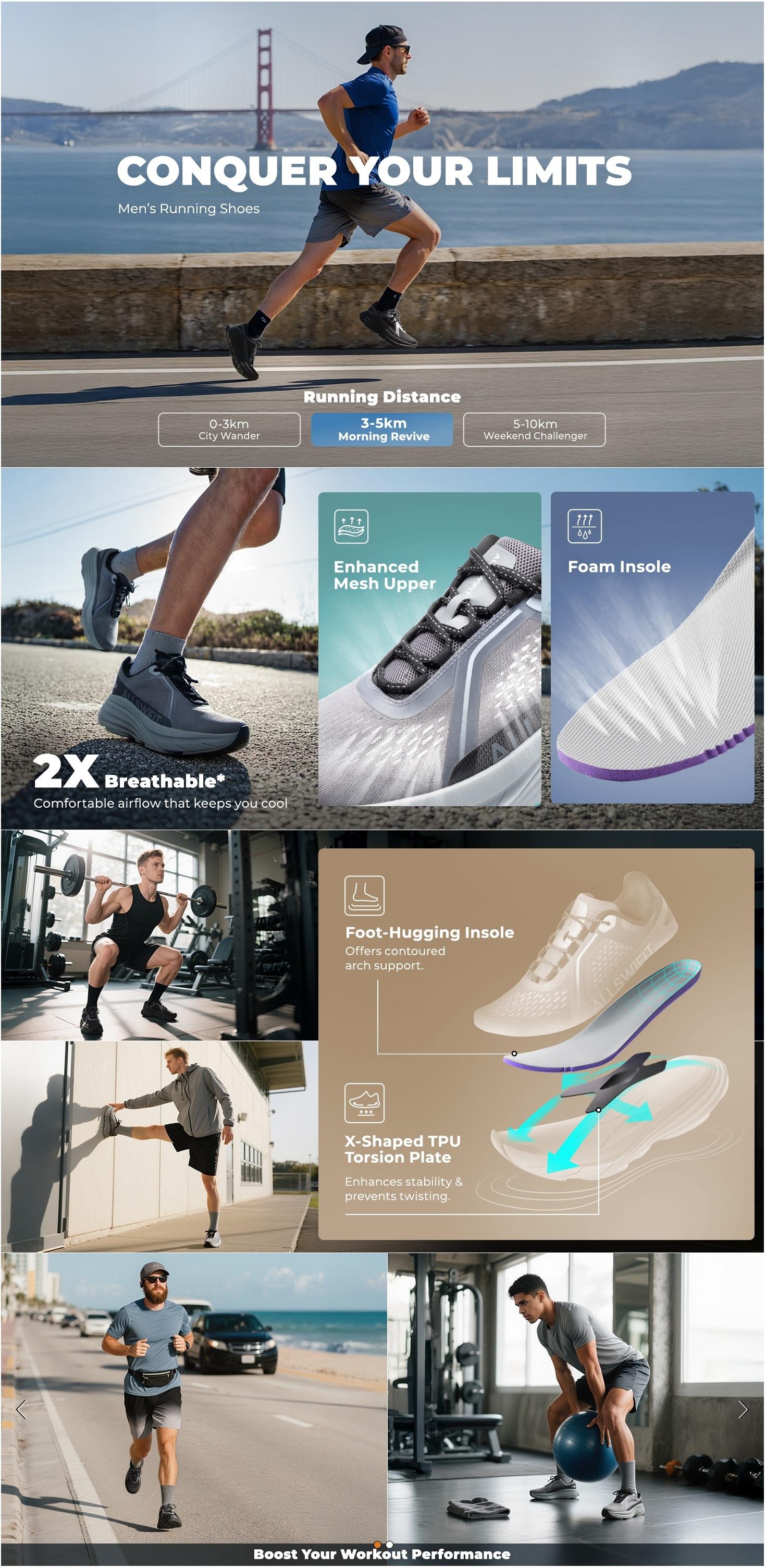 ALLSWIFIT Men's Comfortable Walking Shoes Cushion Lightweight Running Tennis Non-Slip Jogging Workout Gym Athletic Breathable Fashion Sneakers Road Running Shoes Jogger Shoes