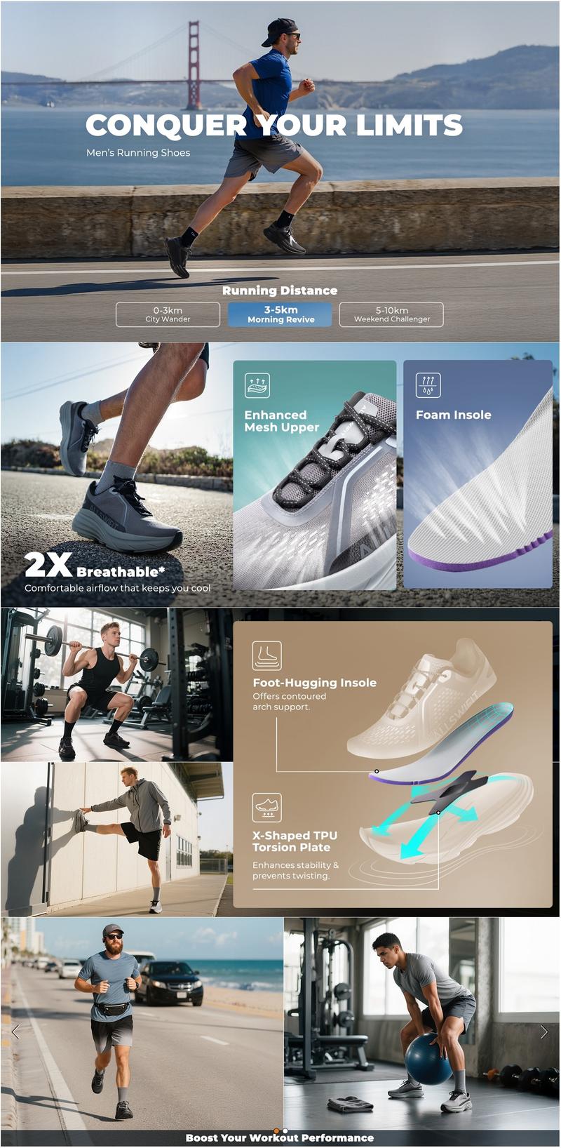 ALLSWIFIT Men's Comfortable Walking Shoes Cushion Lightweight Running Tennis Non-Slip Jogging Workout Gym Athletic Breathable Fashion Sneakers Road Running Shoes Jogger Shoes