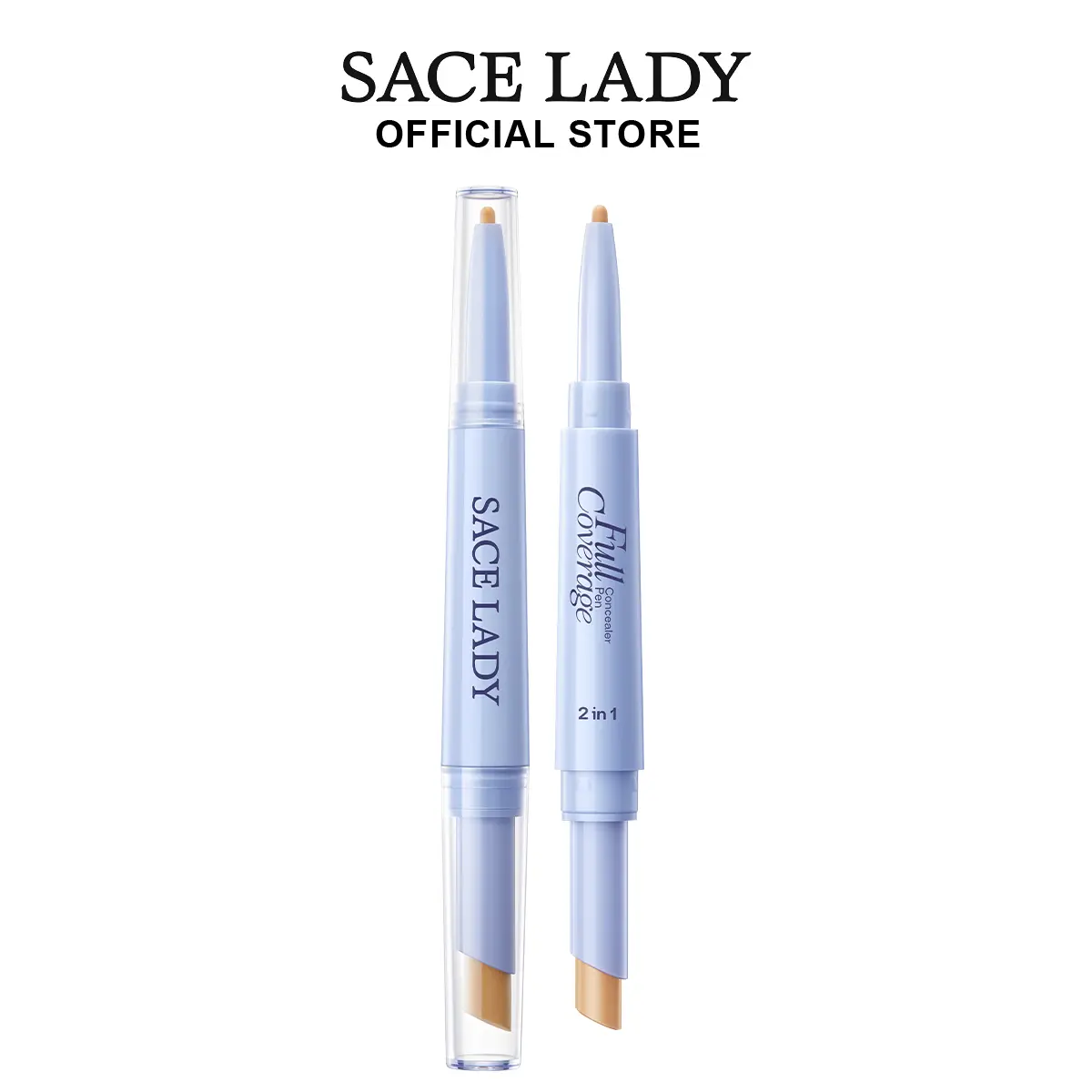 Sace Lady 2-in-1 Full Coverage Concealer Pen - Dual-End Cosmetic Stick, Oil-Free, Blendable, Waterproof, Sweatproof, Lightweight, Precise for Dark Circles, Acne, Foundation Complement (#02 Natural)