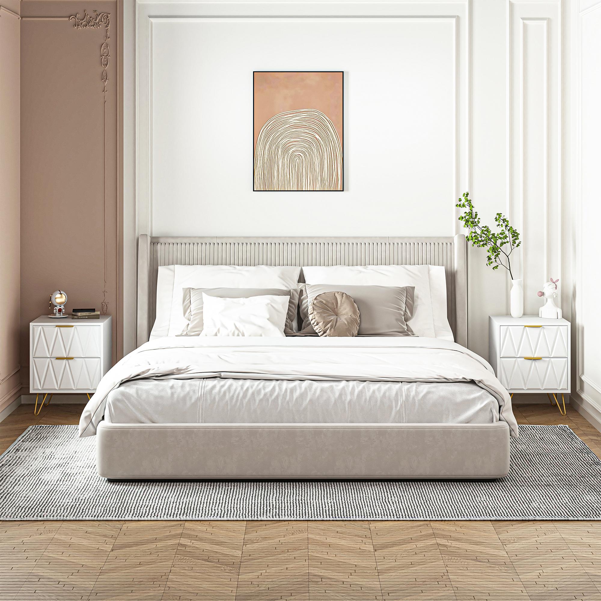 2pcs Nightstand Modern Bedside Table with 2 Drawers & Gold Metal Legs, Simple and Elegant Bedside Table,Night Stand Metal Legs for Bedroom Living Room