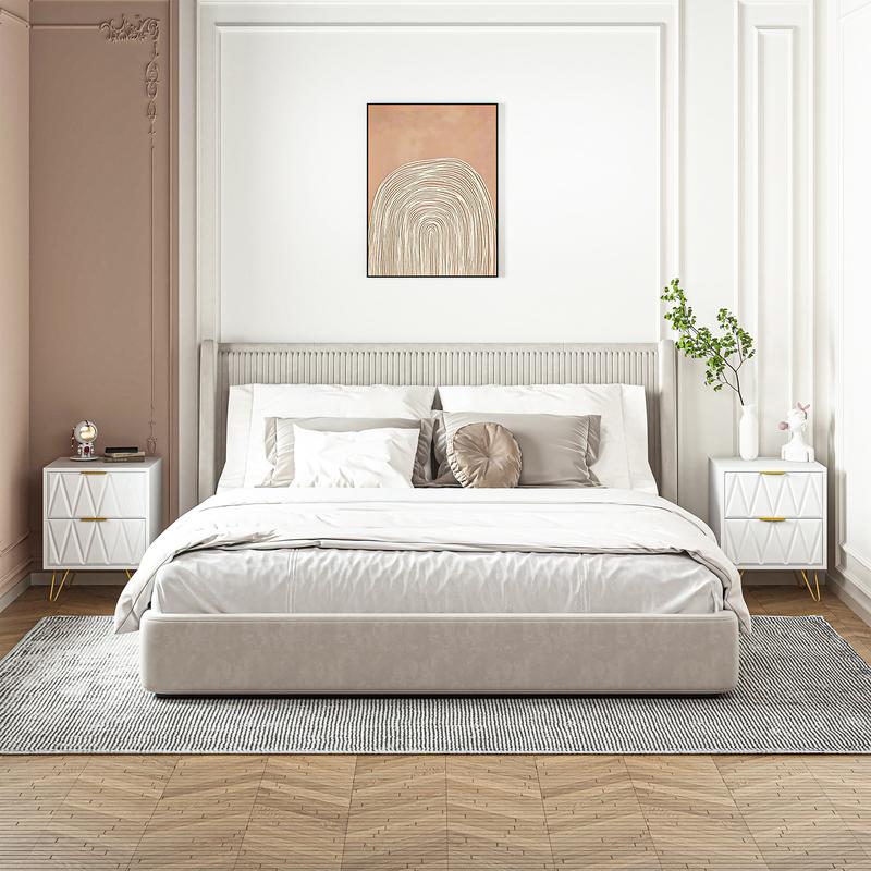 2pcs Nightstand Modern Bedside Table with 2 Drawers & Gold Metal Legs, Simple and Elegant Bedside Table,Night Stand Metal Legs for Bedroom Living Room