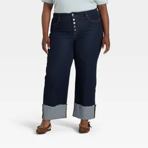 Women's High-Rise Cuffed Straight Jeans - Ava & Viv