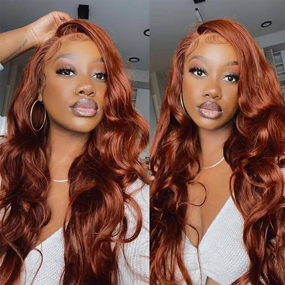 [Hot]Bling Hair 30 32 Inch Reddish Brown Body Wave 13x4 Human Hair Lace Front Wig #33 Colored Brazilian Transparent 13x6 Lace Frontal Wig For Women