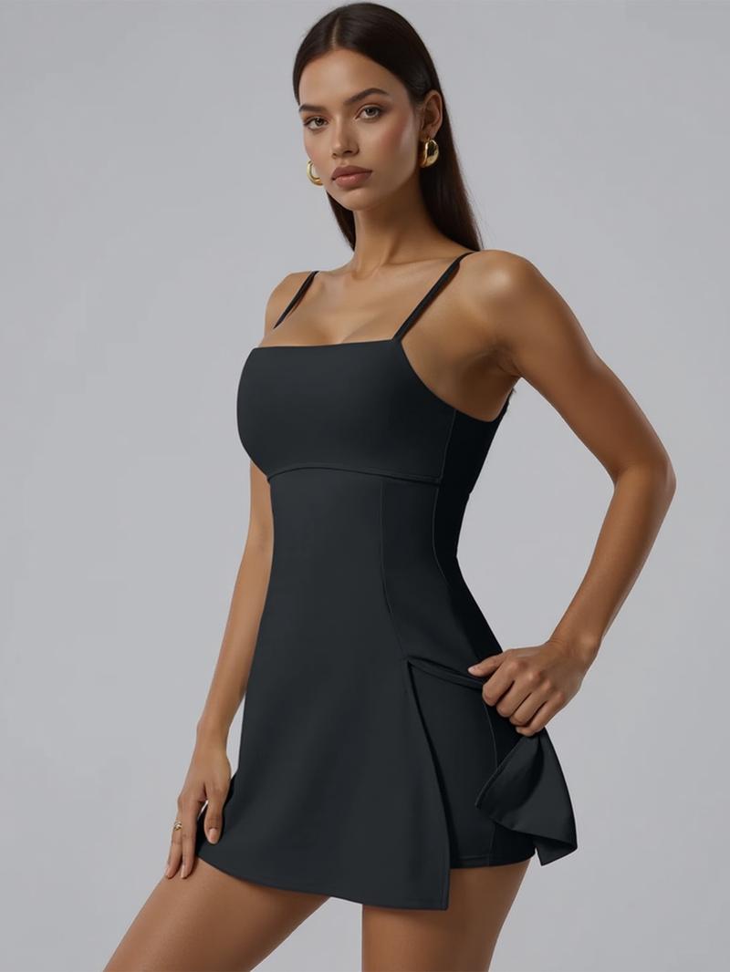 Women's Sports Dress with Built-In Bra Adjustable Straps Side Slit High-Low Hem for Golf Yoga Tennis Outdoor Activewear Stretchy Fabric for Tummy Control Support Yoga Apparel