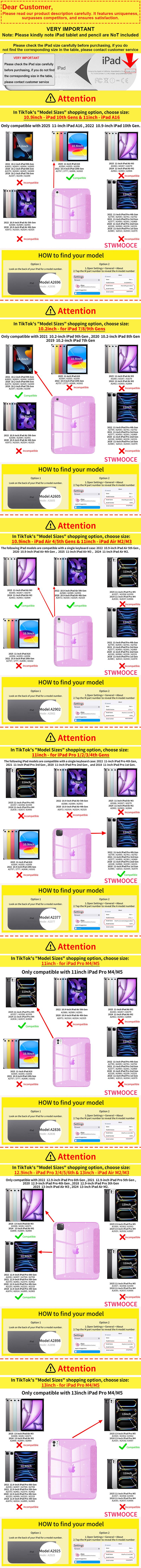 STWMOOCE iPad Case for 11-inch A16, 10.9-inch 10th Gen, Air4/5th, Air M2/M3, Pro 3/4/5th, Pro M4/M5, 12.9/11/13-inch M4/M5 - Glitter Cover with Sparkly Clear Transparent Casing, Pink PU Leather, Colorful Protective Tablet Case