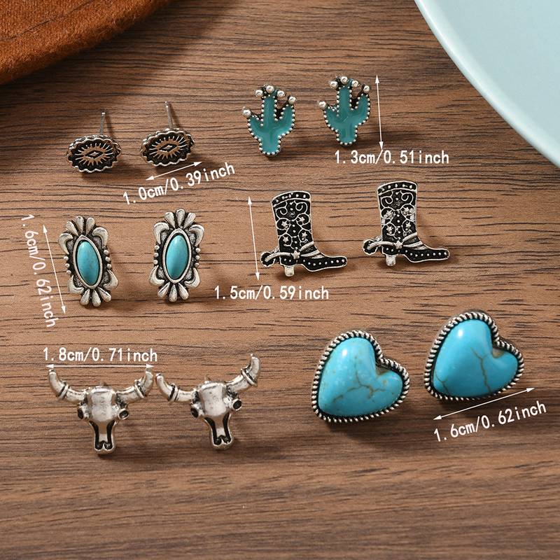 19pcs Bohemian Western Jewelry Set Turquoise Necklace Earrings & Bracelets Set Western Accessories for Women Cowgirl Gifts