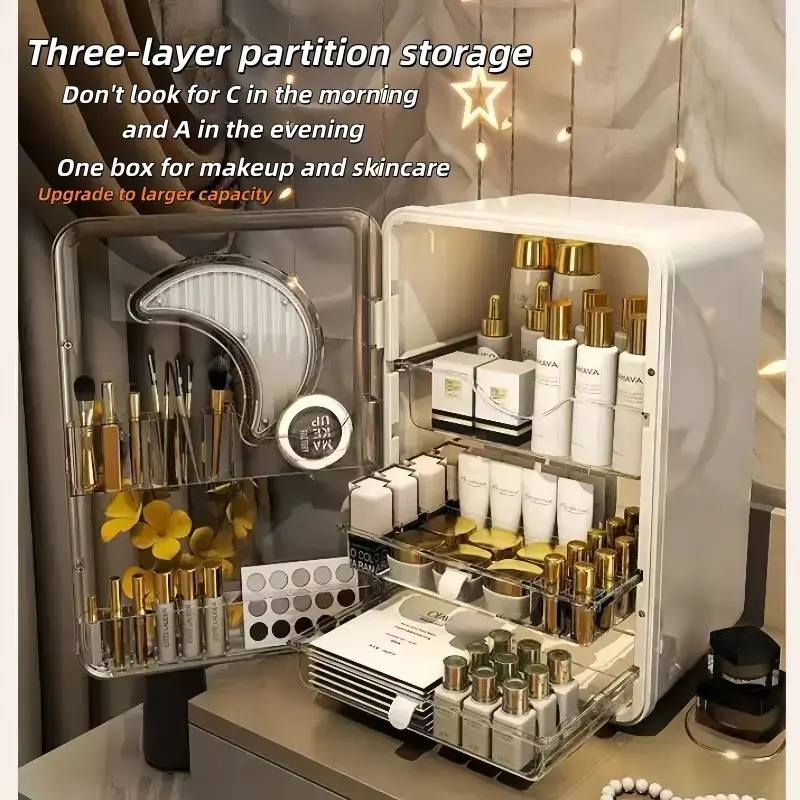 Large Capacity Desktop Cosmetic Organizer Box, Cosmetic Storage Holder, Makeup Tool Organizer, Beauty Organizer, Multi-Layer Makeup Storage Cabinet with Transparent Door Design, Suitable for All Holidays