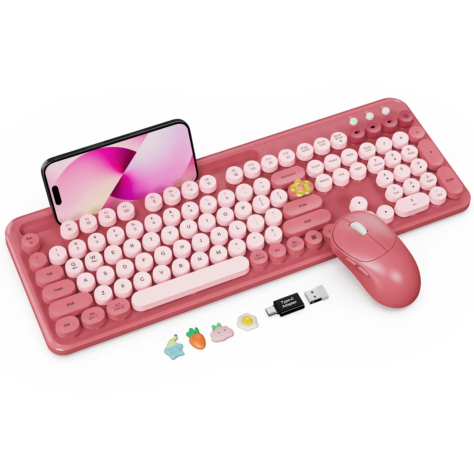 SABLUTE CK13 Retro Cute 2.4G Wireless Keyboard and Mouse Set, Ergonomic Round Keycaps, Soft Click, Phone Holder, Desk Decor, Non-Bluetooth PC Accessories for Phones/Tablets, Easy Access Back to School,back to school haul