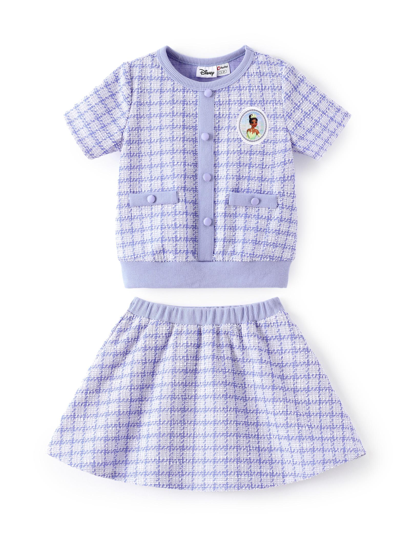 PatPat Disney Princess Ariel Little Mermaid Toddler Girls 2-Piece Pearl Button Knit Top & Tweed Skirt Set for Ages 2-9 Years Cute Minnie SpringGlowUp RefreshedLook