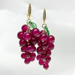 Grape drop earrings, Statement Fruit Dangle Earrings, Bold Colorful Summer Jewelry Gift