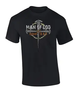 TRENZ SHIRT COMPANY Men's Father's Day Man Of God Crown Cross Husband And Dad Christian Short Sleeve T-Shirt Cotton Menswear Top Breathable Soft Crewneck Casual Streetwear