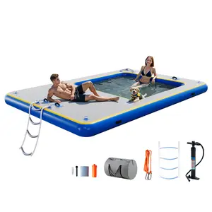 AMERLIFE Inflatable Floating Dock, Non-Slip 6/7/8/10/12 FT Air Dock Platform loating Island Raft with Rope Ladder for Pool Lake Beach Ocean