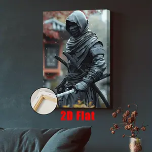 2D Flat, 1pc Samurai Warrior Framed Wall Art - Male Figure in Black Suit & Sword, Horizontal Ink on Canvas Print with Inner Frame, Modern/Classic Samurai-Themed Poster for Home, Office, Cafe Decor - Ideal Gift for Men,, Anime, 2D Flat	