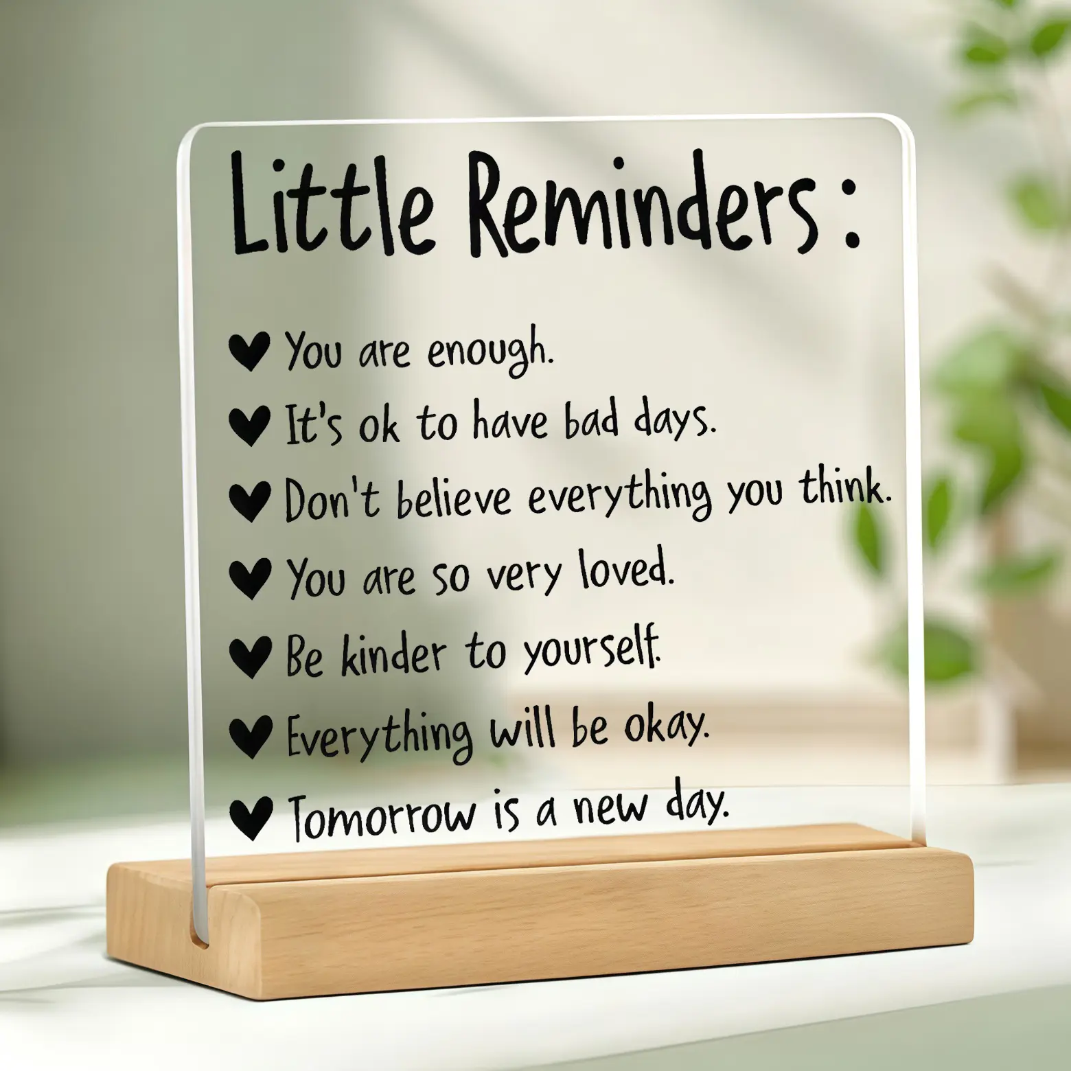 Minimalist Acrylic Glass Plaque with Wooden Stand, Uplifting Quotes Motivational Sign, Desk & Home Decor, Women's Birthday Gift