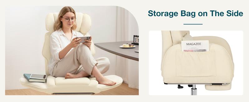 HOFFREE Criss Cross Chair with Wheels Ergonomic Office Chair with Reversible Armrest Wide Seat Comfy Desk Chair with Foot Rest for Gaming,Reading,Working(Beige)