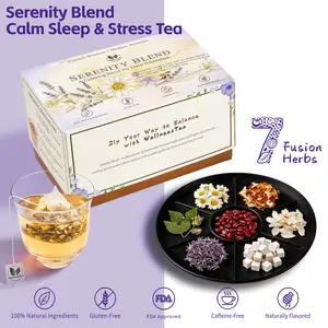 Stress&Sleep Tea • Serenity Blend – 7 Botanicals for Restful Sleep, Stress Relief, Deep Relaxation and Emotional Balance | Chamomile, Lavender, Ziziphus (Suan Zao Ren), Passion Flower, Orange Peel, Lily Bulb, Poria | Caffeine-Free | Floral | 15TEABAGS