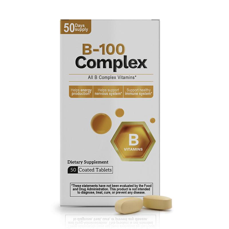 B-100 Complex – Complete Vitamin B Formula – 50 Coated Tablets