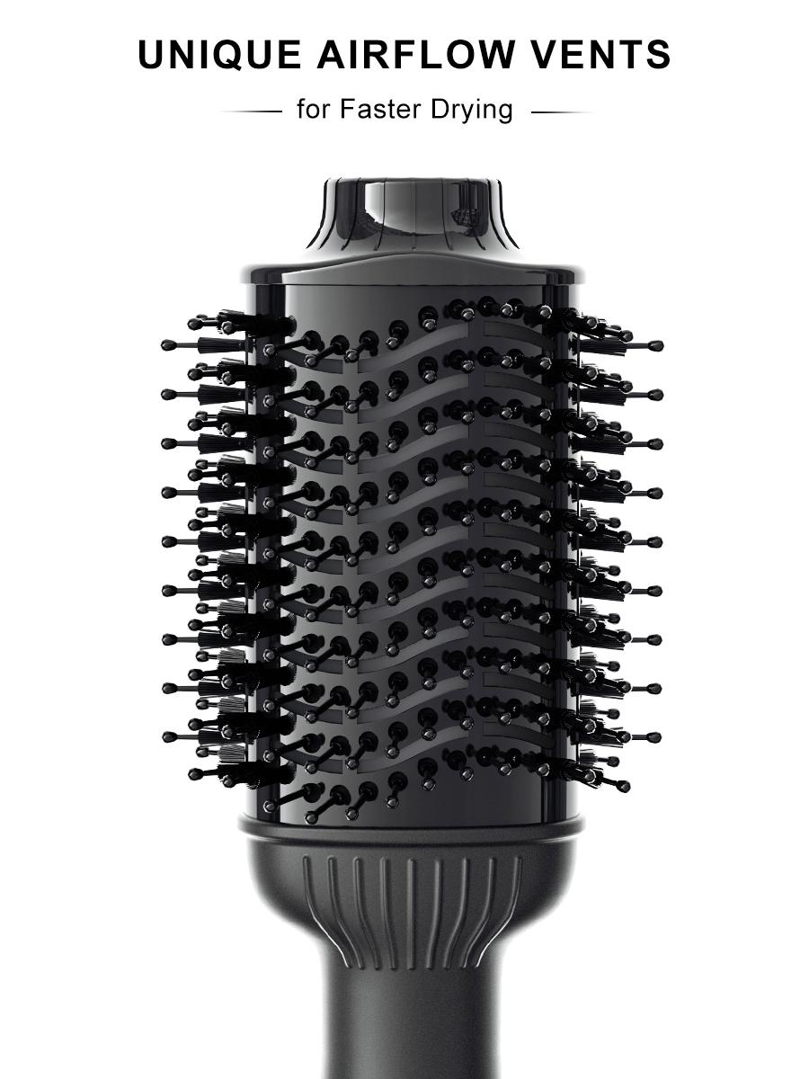 Aibesser 4-in-1 Dual Voltage Hot Air Handle Volumizer Hair Dryer Straightener Curler with Ceramic Tourmaline Ionic Curling Brush Lightweight Plug，Dryer/Curler/Straightener/Scalp Massager, Anti-Scald Bristles, Intelligent Heat Control, Cold & Hot Air Cycle