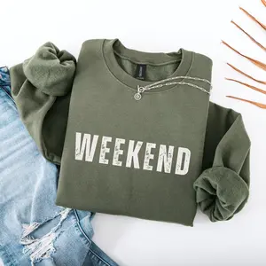 Weekend Sweatshirt, Minimalist Weekend Graphic Crewneck, Cozy Casual Pullover, Relaxed Weekend Outfit Gift