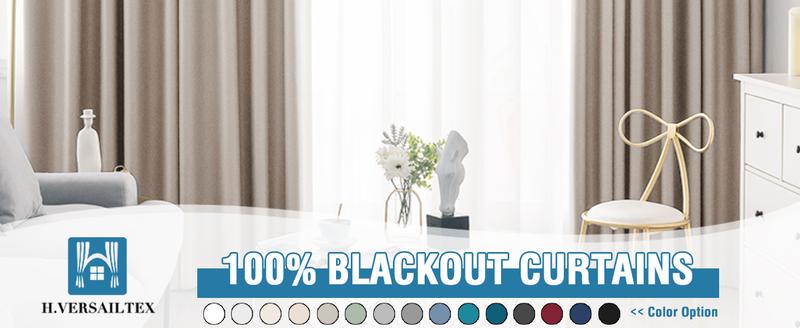 H.VERSAILTEX 100% Blackout Curtains for Bedroom Thermal Insulated Curtains & Drapes Blackout Curtains Rod Pocket Curtains for Living Room with Black Liner 2 Panels Set