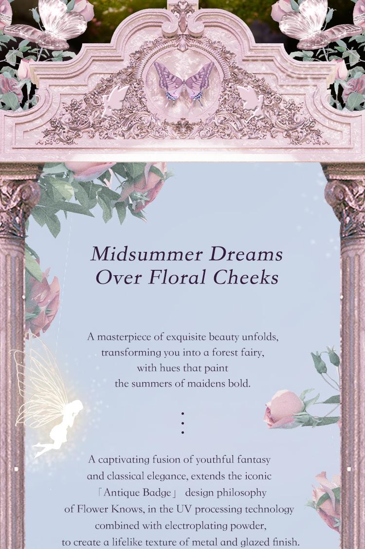 Flower Knows Midsummer Fairytales Collection Embossed Blush, Floral Velvet Embossed Blush Powder, Brightening Velvet Blush Makeup for All Skin Types, #Summervibes