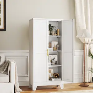 Metal Pantry Cabinet with 2 Doors and Adjustable Shelves ,GEITIN 61" Kitchen Storage Cabinet with Gold Handles Versatile for Kitchen Bathroom Dining Room Utility Room Furniture