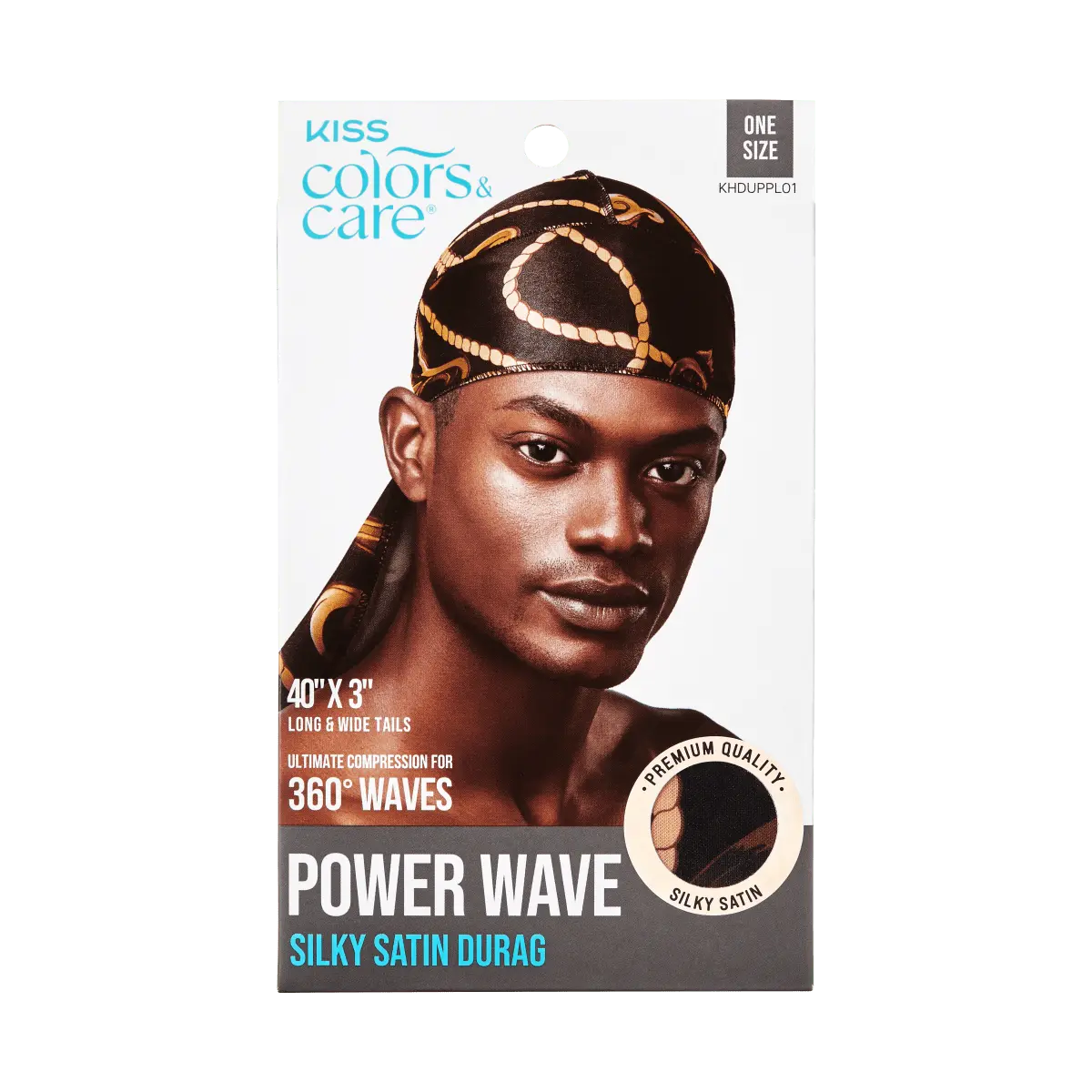 Kiss Colors & Care Power Wave Silky Satin Pattern Durag - Black/Gold