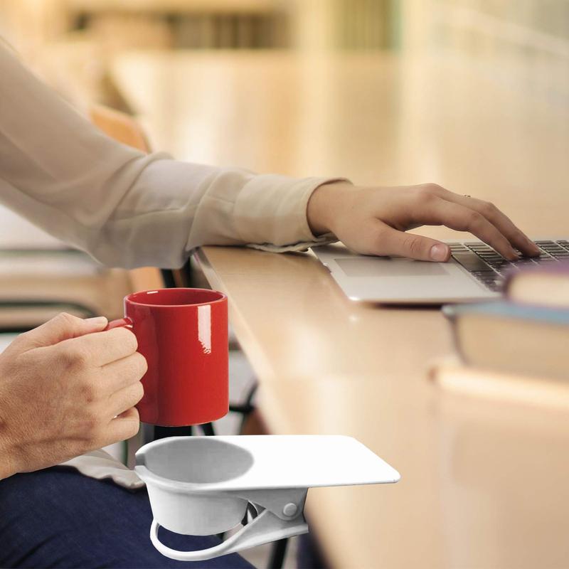 Drinking Cup Holder Clip, Desk Drink Holder with Clip for Water, Soda, Coffee Mug (White)