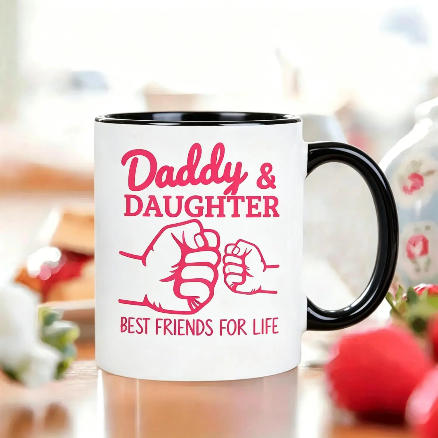 Dad and Daughter Boxing Pattern Printed Ceramic Cup Girls Spring and Summer 1pc 11Oz Ceramic Mug Girls Gifts Cup