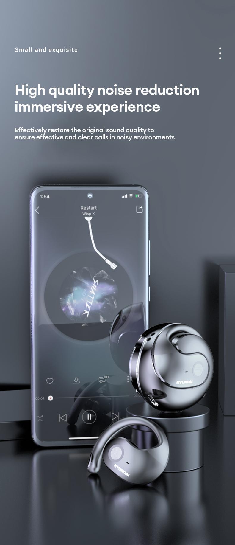 HYUNDAI T26 Pro Open-Ear Wireless Bluetooth 5.4 Stereo Headphones Supports 169-Language Translation, Chargeable & Automatic Connection, Intelligent Noise Reduction, Waterproof Sport Earphones for Music & Phone Calls