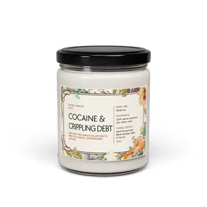 Coca.ine and Crippling Debt Soy Candle | Dark Comedy Candle for Millennials | Office Desk Gag Gift