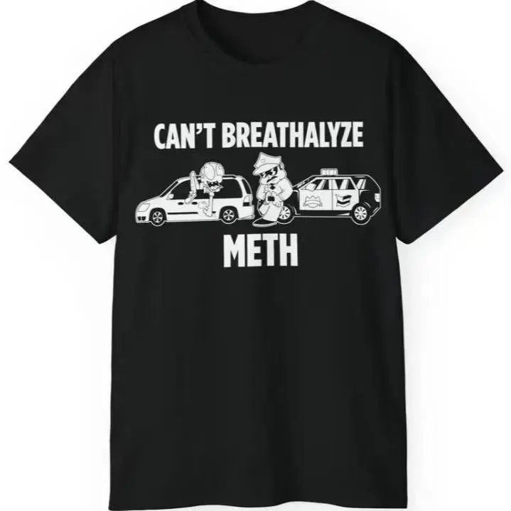 Women's Unisex Oversized Short-Sleeve Cotton Fabric T-Shirt - Breathalyze Design, Non-Meth Detection Print, Comfort Fit, Maroon Long-Sleeve Option, Stylish Menswear-Compatible Top