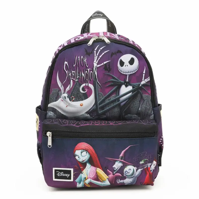 13" Durable Nylon Disney The Nightmare Before Christmas Animated Character Graphic Youth Casual Printed Daypack - Kids' Adjustable Straps, 2 Zipper Pulls, Wipe-Clean Surface, Quick Front Access, 2 Side Pocket Grab, Zip Pocket, Youth Backpack