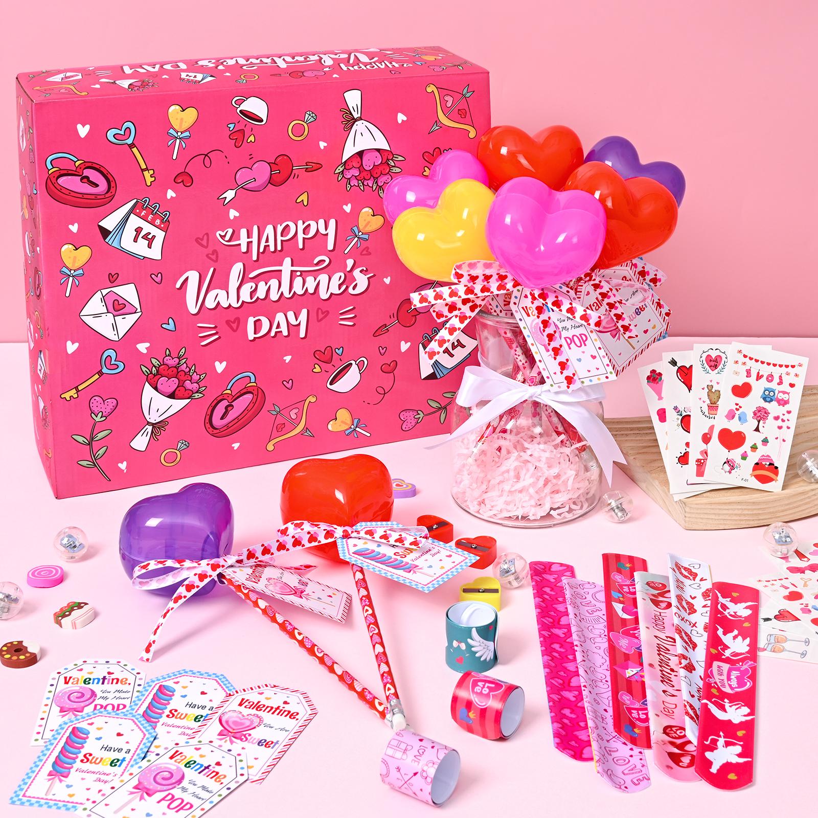 30 Pack Valentines Day Gifts for Kids - Glowing Heart Lollipop-Shaped Stationery Set with Valentine's Cards for School Classroom Class Party Favor Classroom School Exchange Birthday Party Gift