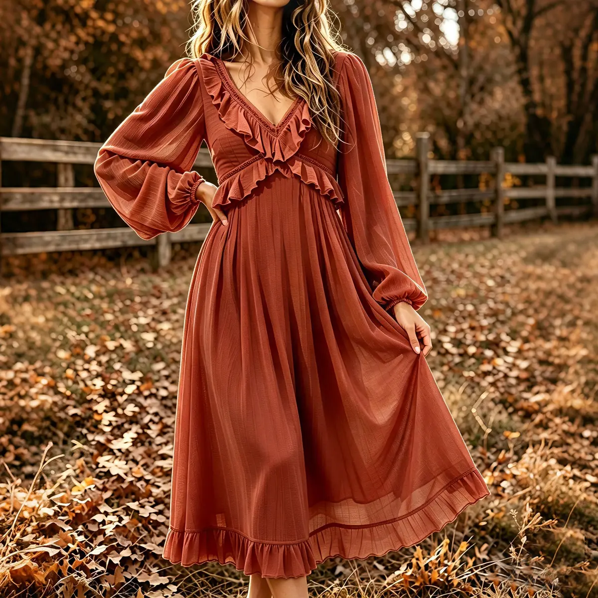 Women’s Chiffon Dress High Vertical Soft Wrinkle Fabric American Retro Style for Autumn Outing Date Picnic Halloween Check in