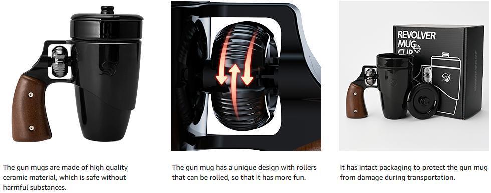 Pukomc Black Cool Revolver Ceramic Mug with Wooden Handle - Perfect Birthday or Retirement Surprise 16 oz (Flag)Drinkware, Coffee&Tea&Water Cup Washable Tumbler Reuse Reusable