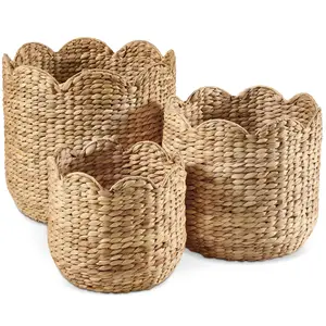 Best Choice Products Scalloped 3PC Water Hyacinth Nesting Baskets
