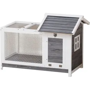 Wooden Rabbit Hutch Indoor & Outdoor, Rabbit Cage Pet House, Weatherproof Bunny Cage with Metal Frame Ramp, Removable Wire Netting for Rabbit, Guinea Pig, Chick, Coop, Duck, Backyard Small Animals