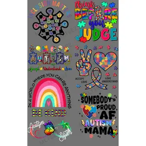 AUTISM (10) PREMADE GANGSHEET - 22X36 DTF TRANSFERS - DIRECT TO FILM