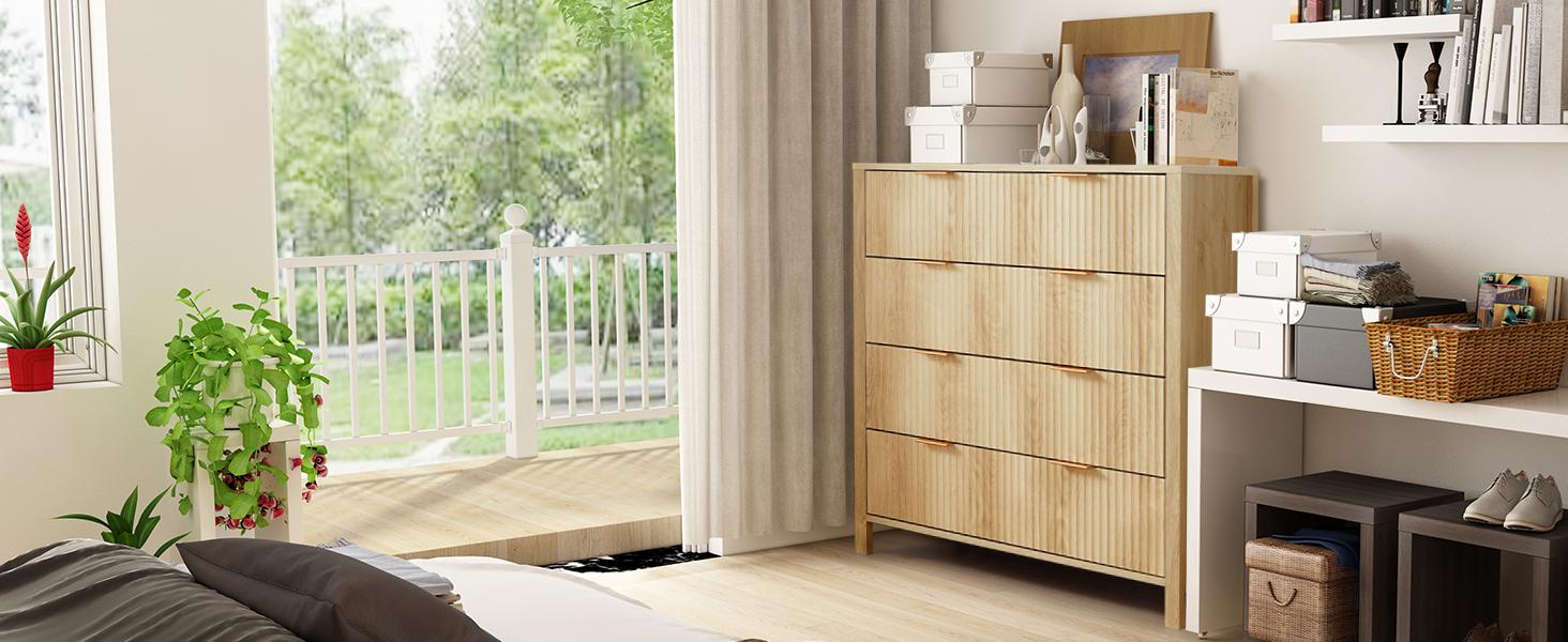 Giratree 4 5 Drawer Dressers for Bedroom, Modern Closet Chest of Drawers with Waveform Fluted Panel, Large Wood Storage Dresser Organizer for Nursery Bedroom Living Room Hallway Closet