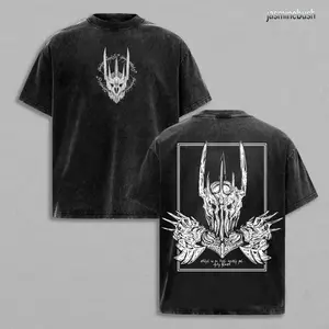 Dark Lord Sauron Helmet Vintage Washed T-Shirt | Fantasy Villain Graphic Tee