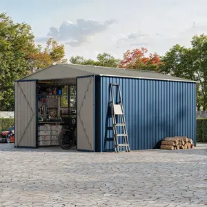 10x12 FT Metal Storage Shed for Outdoor with Floor Frame&Clear Window,Steel Yard Shed with Design of Lockable Doors, Utility and Tool Storage for Garden, Backyard, Patio, Outside,Navy Blue