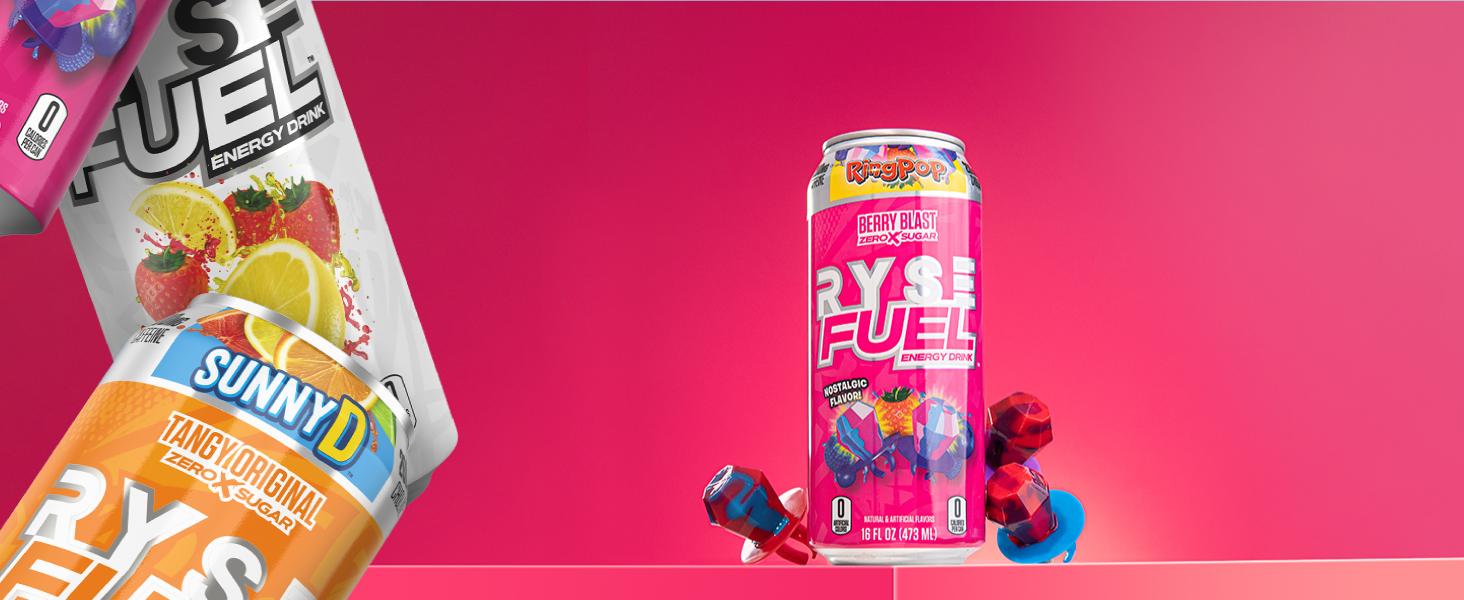 RYSE Fuel Energy Drink - Pack of 12 - 200mg Natural Caffeine, Taurine and Choline for Focus and Energy - Sugar-Free and Vegan - 16 fl oz